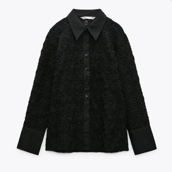 ZARA | black lace button down blouse - Picture 2 of 6